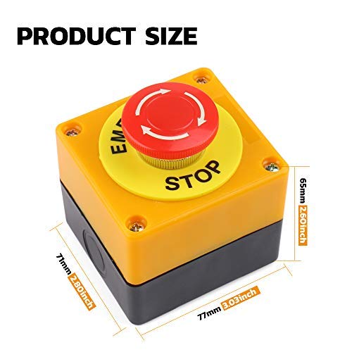 URBEST Push Button Switch AC 660V 10A Red Sign Emergency Stop Push Button Weatherproof Switch - Image 2