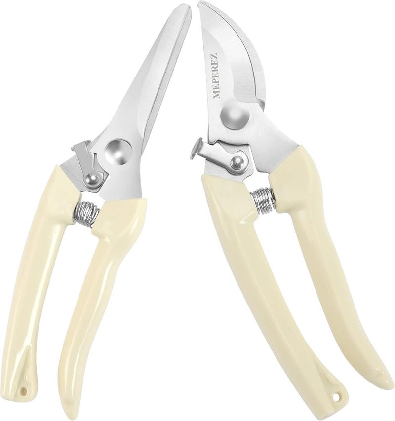 MEPEREZ Premium garden shears,professional garden clippers,florist rose flowers plants trimmers,durable pruning shears for gardening,floral snips,tree cutter, 8 inch super sharp 2 pack white scissors - Image 1