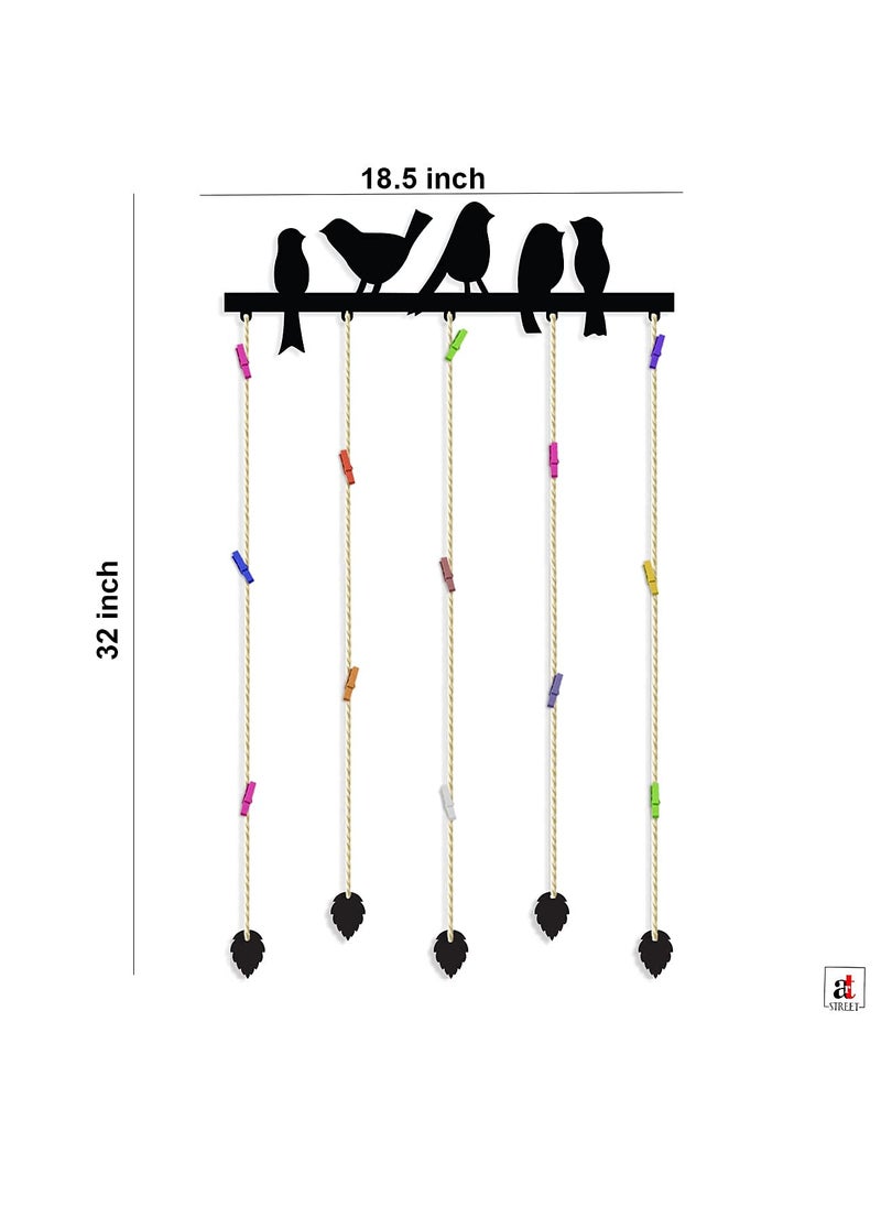 Art Street Art Street Birds Design MDF Plaque Clip Photo Frame Collage Hanging Frame with Wooden Clips with LED Lights - Black - Size - 18.5 x 32 Inchs  - Image 3
