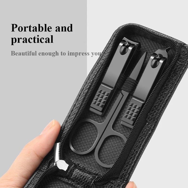 Koccido Manicure Pedicure Set 6 in 1 Precision Grooming Kit, Carbon Steel Nail Clippers with Fingernail Clippers, Portable with Travel Case ( Black ) - Image 2