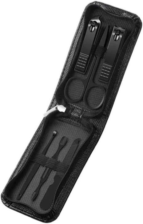Koccido Manicure Pedicure Set 6 in 1 Precision Grooming Kit, Carbon Steel Nail Clippers with Fingernail Clippers, Portable with Travel Case ( Black ) - Image 1