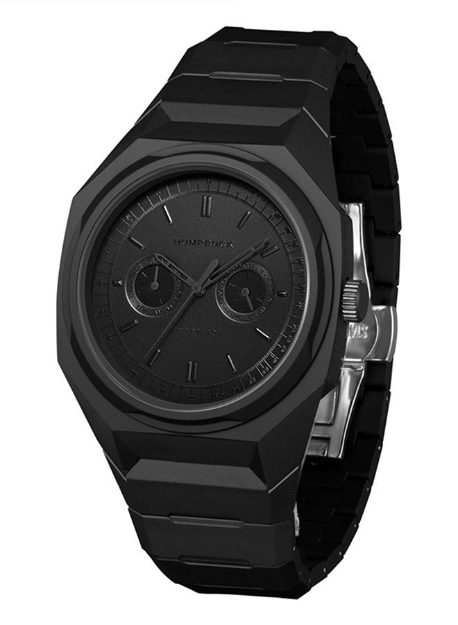HUMPBUCK Black Knight Series Quartz Watch for Men Cool Polycarbonate Design with Day and Date Dual Sub-Dials Wristwatch - Image 1