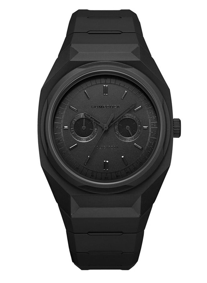 HUMPBUCK Black Knight Series Quartz Watch for Men Cool Polycarbonate Design with Day and Date Dual Sub-Dials Wristwatch - Image 2