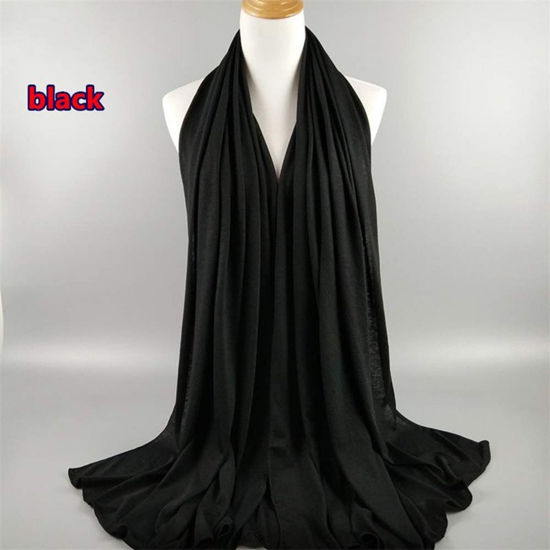 Harewom Black Hair Wrap for Women Long Stretch Jersey Head Scarf Summer Breathable Lightweight Turban Solid Color - Image 2