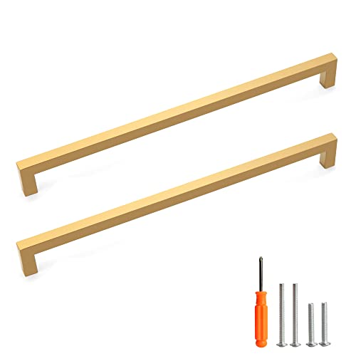 Redunest Cabinet Pulls Gold Cabinet Handles Square Drawer Pulls, 10 Pack 12-3/5 Inch Stainless Steel Kitchen Door Cupboard Cabinet Handles, Drawer Hardware Handles, 320mm Hole Centers - Image 1