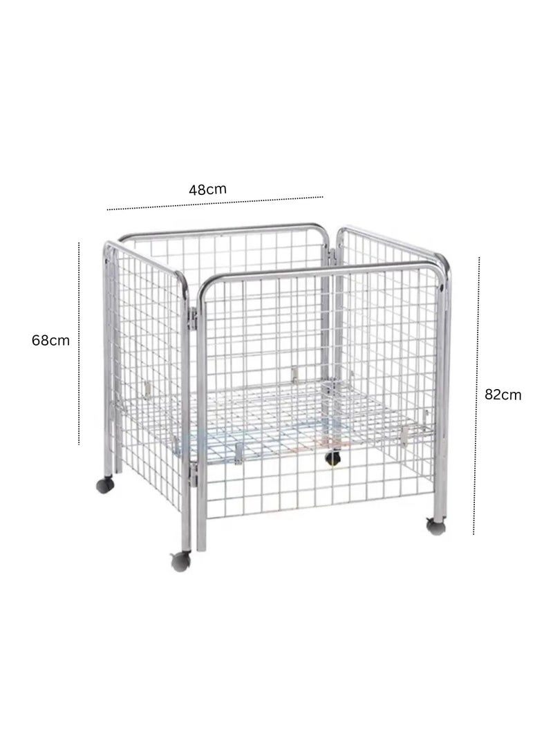 ORTUK Foldable Retail Shop Display Basket, Multi Purpose Metal Storage Basket with Wheels, 60kg Capacity Open Top Storage Supermarket Promotion Basket Organizer for Laundry Room, Bathroom, Showroom  - Image 2