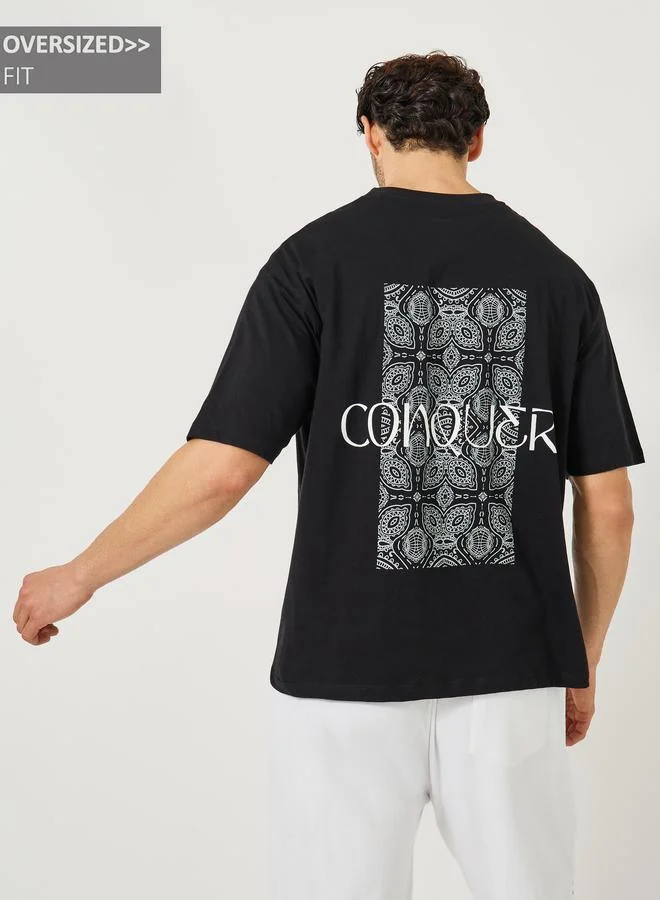 ستايلي Styli Graphic Print Round Neck Oversized Cotton T-Shirt