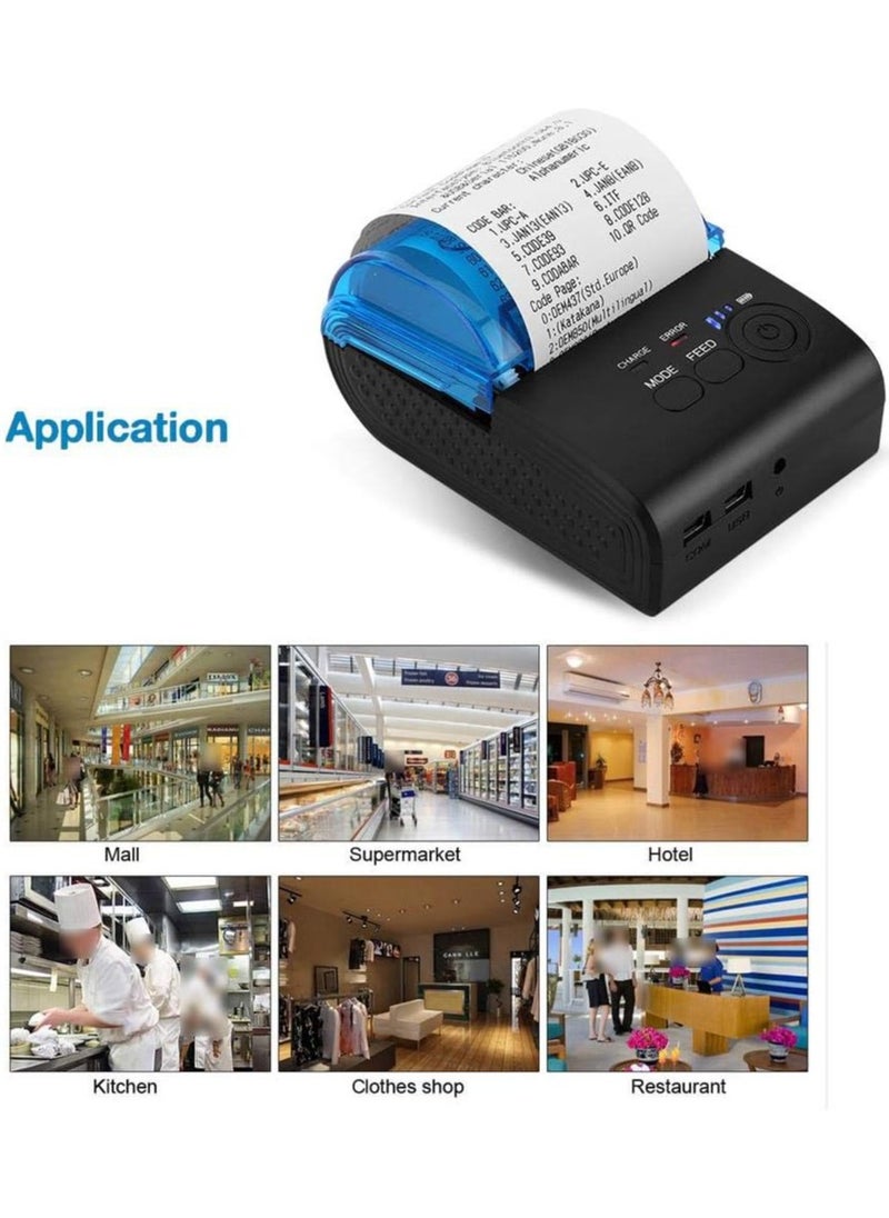 58mm Mini USB/Bluetooth Thermal Printer Receipt Portable, High Speed Thermal Printer for ESC/POS/Receipt Ticket Profession Printer, Shareable with Windos/Vista/Linux/Android(US)
