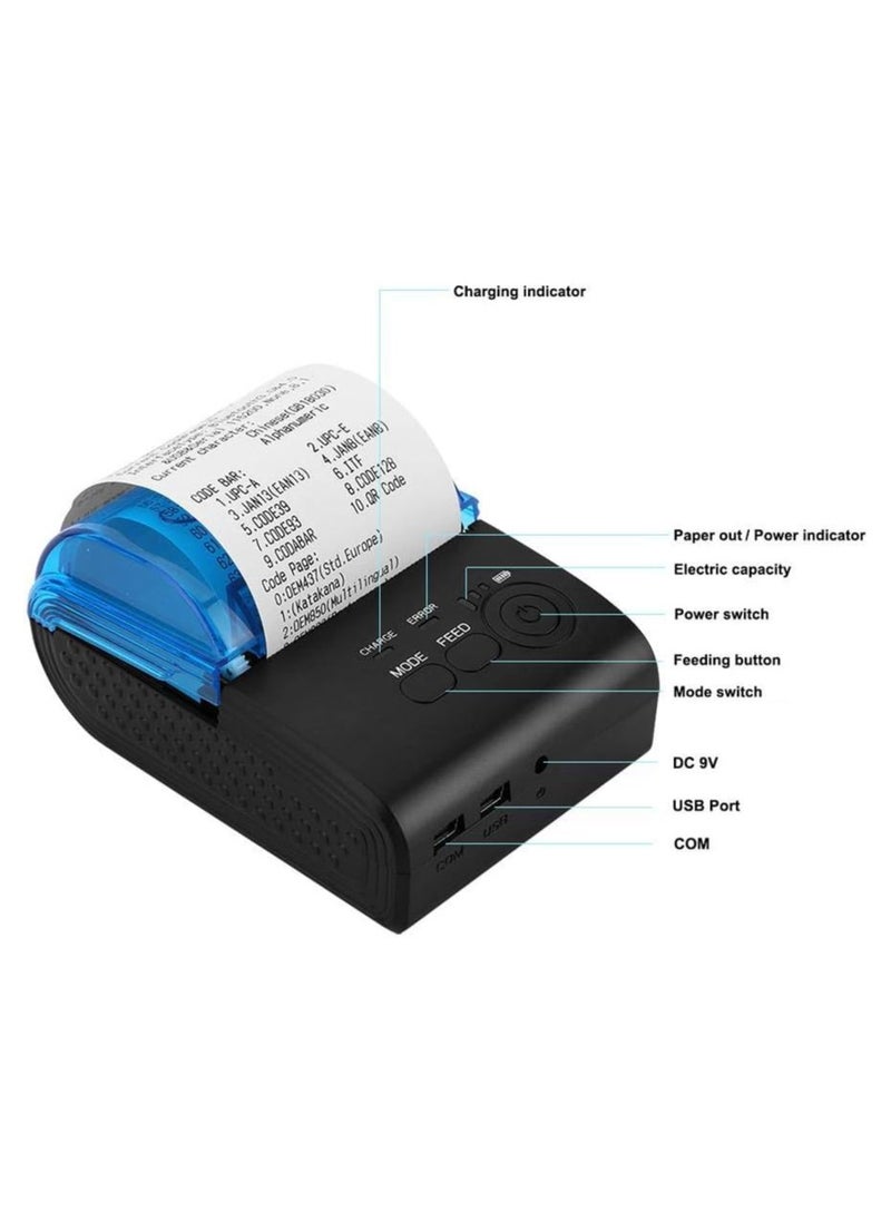 58mm Mini USB/Bluetooth Thermal Printer Receipt Portable, High Speed Thermal Printer for ESC/POS/Receipt Ticket Profession Printer, Shareable with Windos/Vista/Linux/Android(US)