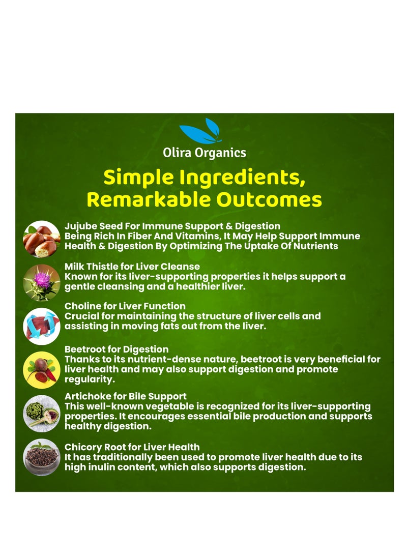 أوليرا أورجانيكس دعم الكبد 60 كبسولة نباتية | تطهير وإزالة السموم لدعم الكبد | تركيبة متقدمة تحتوي على 20 عنصرا غذائيا - شوك الحليب ، الخرشوف ، الشمندر ، جذر الهندباء ، الكولين والعناب - Image 4