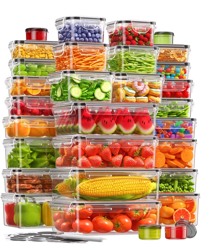 Kemethy 60 PCS حاويات تخزين الطعام مع الأغطية (30 حاوية و 30 غلاف) حاويات طعام بلاستيكية خالية من BPA لتخزين المطبخ حاويات إعداد الوجبة القابلة لإعادة الاستخدام مع الملصقات والقلم - Image 1