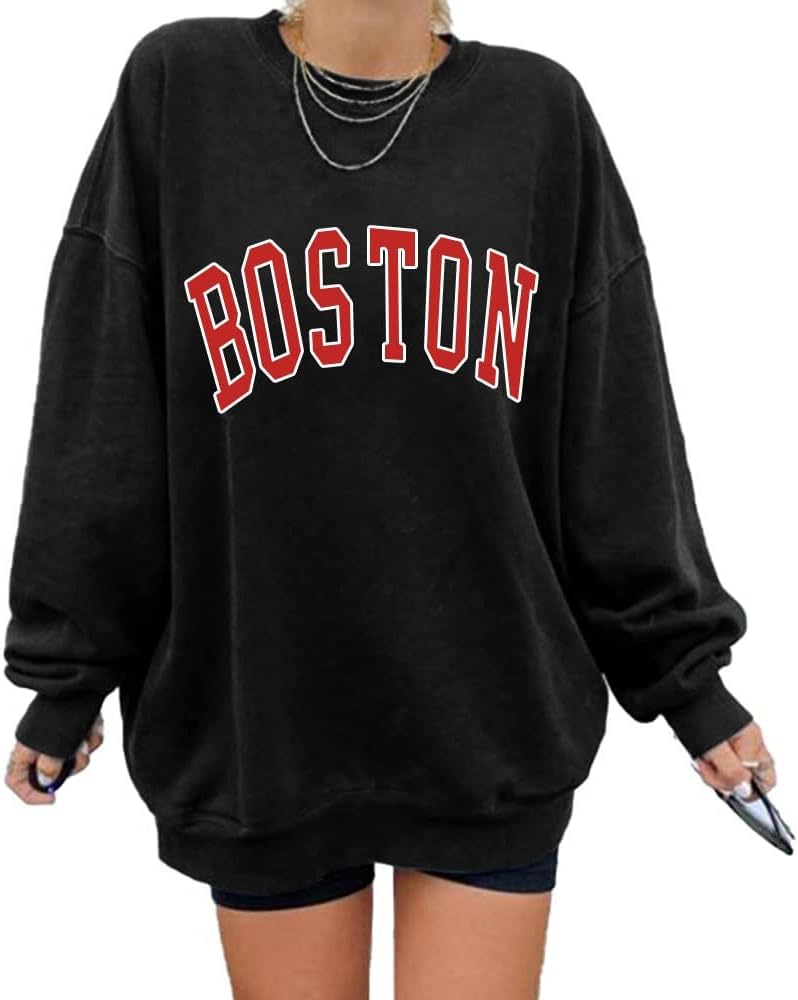 Langwyqu Women's Oversized Sweatshirt Boston Long Sleeve Casual Loose Pullover Tops - Image 1