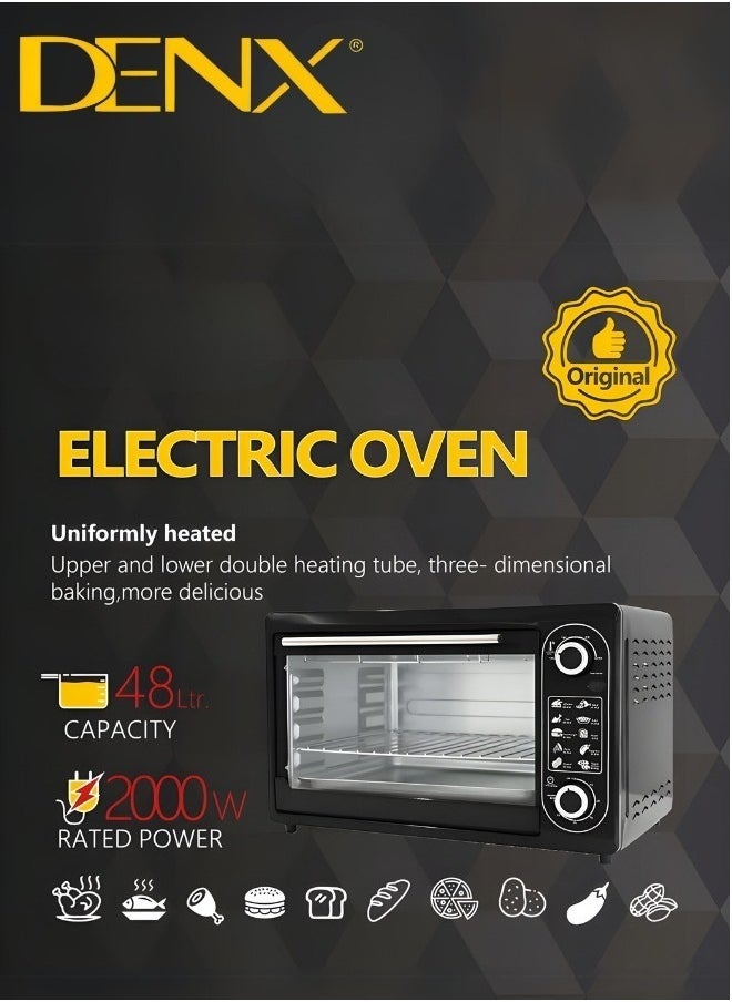 Denx Dnex Oven48 Liters 2000 Watts, Temperature Control 100 Degrees Celsius 60 Minute Timer 3 Multi-Function Home Heating Modes For Baking Cake Three-Layer Electric Grill With Stove Lamp And Tempered Glass - Image 4