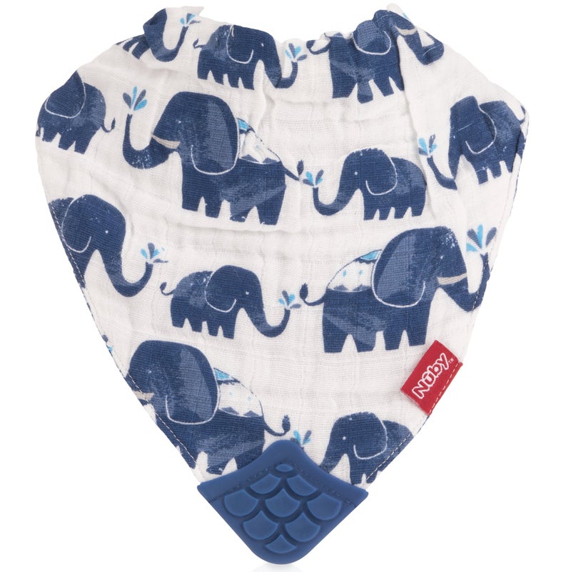 Nuby Reversible 100% Natural Cotton Muslin 3 Piece Teething Bib, Grey/Red/Blue, Arrows/Red Stripes/Elephants - Image 4