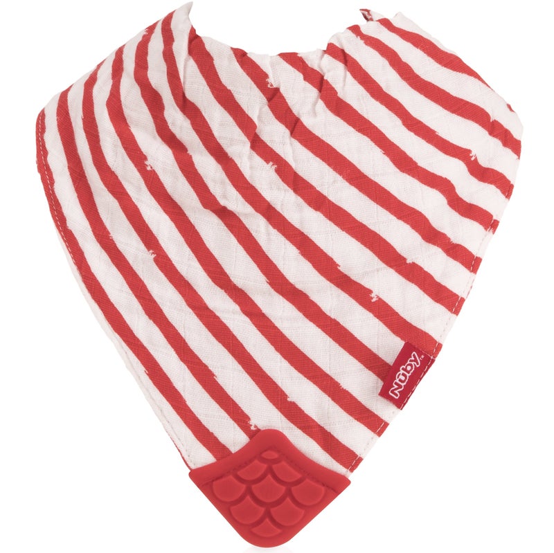 Nuby Reversible 100% Natural Cotton Muslin 3 Piece Teething Bib, Grey/Red/Blue, Arrows/Red Stripes/Elephants - Image 5