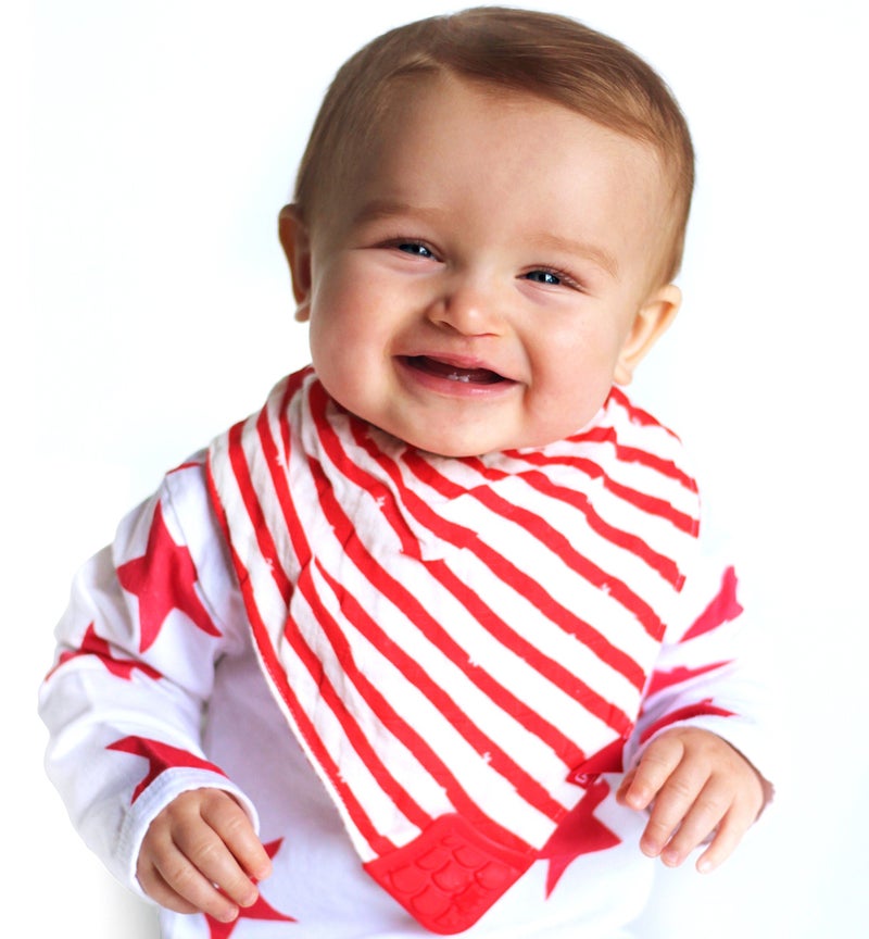 Nuby Reversible 100% Natural Cotton Muslin 3 Piece Teething Bib, Grey/Red/Blue, Arrows/Red Stripes/Elephants - Image 3