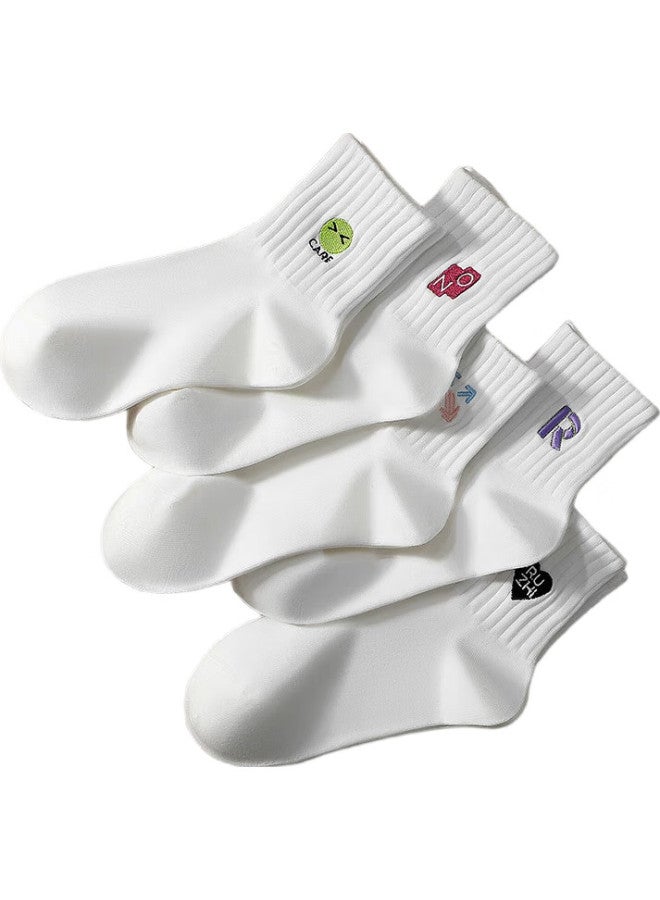 As plant Women'S Summer Mid-Calf Socks, Pure Cotton, Antibacterial, Odor-Resistant, Breathable, Trendy, Embroidered, Seamless, Durable, White Long Cotton Socks - Image 1