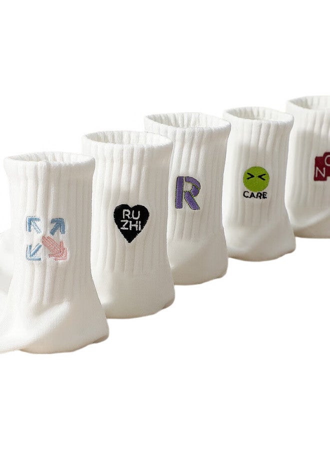 As plant Women'S Summer Mid-Calf Socks, Pure Cotton, Antibacterial, Odor-Resistant, Breathable, Trendy, Embroidered, Seamless, Durable, White Long Cotton Socks - Image 3