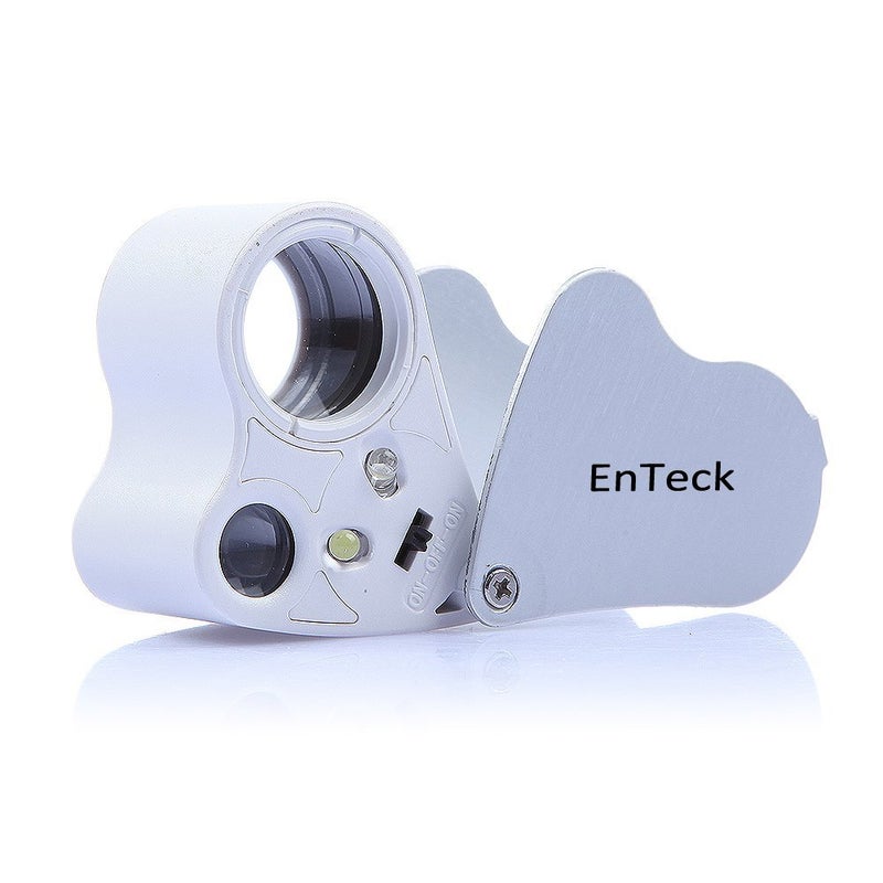 EnTeck 30X 60X Dual Lens LED Illuminated Jewelry Magnifier Pocket Microscope Magnifying Jewelers Eye Loupe Glasses
