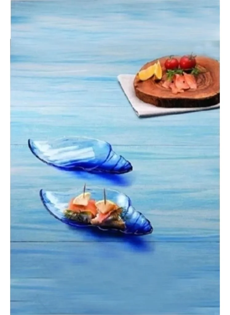 Paşabahçe Glass 2-Piece Marine Batik Blue Serving Plate Appetizer & Presentation Bowl Boat Turkish Delight Bowl