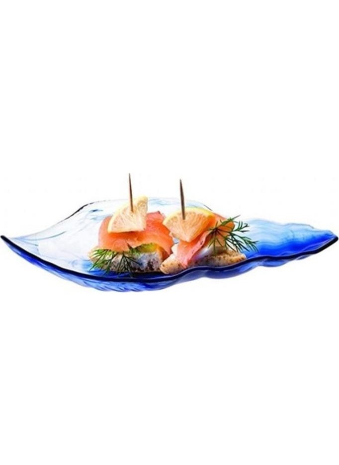 Paşabahçe Glass 2-Piece Marine Batik Blue Serving Plate Appetizer & Presentation Bowl Boat Turkish Delight Bowl  - Image 3