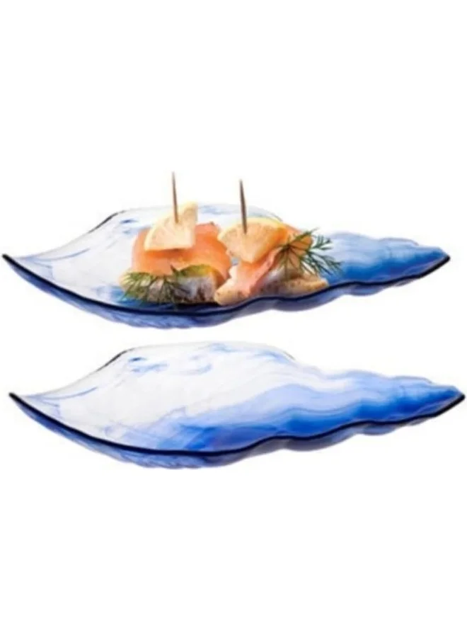 Paşabahçe Glass 2-Piece Marine Batik Blue Serving Plate Appetizer & Presentation Bowl Boat Turkish Delight Bowl