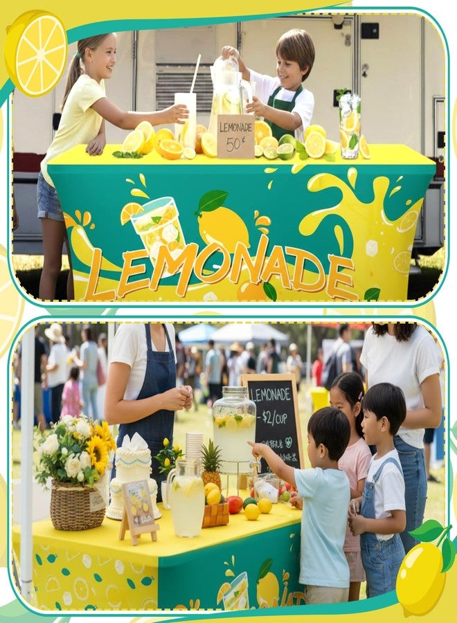 Hahafelt 3 Pcs Lemon Stand Supplies Lemonade Stand Table Cloth 6ft Lemonade Stretch Table Cover for Standard Folding Tables Summer Party Tablecloth Gathering Beach Picnic Lemon Party Decor - Image 5