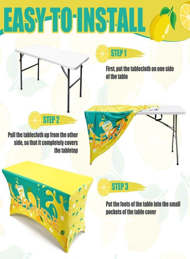 Hahafelt 3 Pcs Lemon Stand Supplies Lemonade Stand Table Cloth 6ft Lemonade Stretch Table Cover for Standard Folding Tables Summer Party Tablecloth Gathering Beach Picnic Lemon Party Decor - Image 3