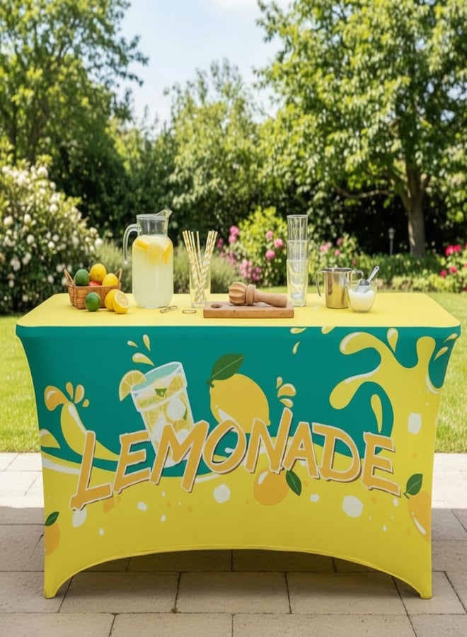 Hahafelt 3 Pcs Lemon Stand Supplies Lemonade Stand Table Cloth 6ft Lemonade Stretch Table Cover for Standard Folding Tables Summer Party Tablecloth Gathering Beach Picnic Lemon Party Decor - Image 1