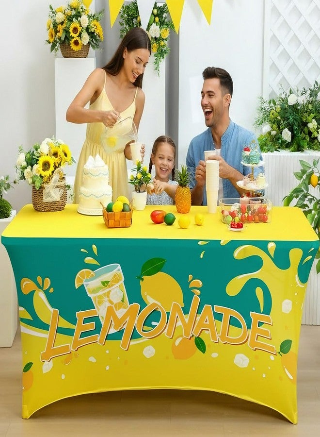 Hahafelt 3 Pcs Lemon Stand Supplies Lemonade Stand Table Cloth 6ft Lemonade Stretch Table Cover for Standard Folding Tables Summer Party Tablecloth Gathering Beach Picnic Lemon Party Decor - Image 4