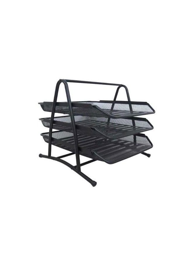 منظم أوراق مكتبي معدني بثلاث طبقات – تصميم شبكي أنيق - Image 2