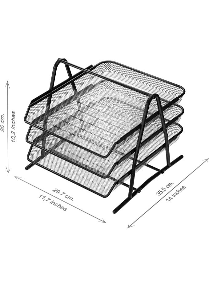 منظم أوراق مكتبي معدني بثلاث طبقات – تصميم شبكي أنيق - Image 3