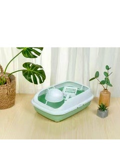 HAPPY PUSS Cat litter box 3 in 1: sand box, feeder bowl and cat litter scoop, plastic small cat litter box With High Sides, detachable, open litter tray with pet accessories: shovel and food bowl Green color  - Image 3