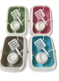 HAPPY PUSS Cat litter box 3 in 1: sand box, feeder bowl and cat litter scoop, plastic small cat litter box With High Sides, detachable, open litter tray with pet accessories: shovel and food bowl Green color  - Image 5