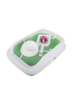 HAPPY PUSS Cat litter box 3 in 1: sand box, feeder bowl and cat litter scoop, plastic small cat litter box With High Sides, detachable, open litter tray with pet accessories: shovel and food bowl Green color  - Image 1