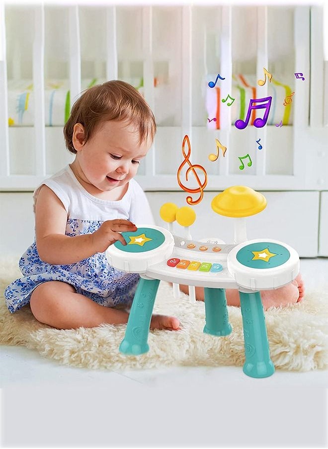 BAYBEE Multi-Function Drum Set Toys For Kids Toddlers Musical Instruments Toys With 2 Drum Sticks Preschool Musical Learning Baby Early Education Toys For 1 2 3 4 Year Old Boys Girls Green  - Image 2