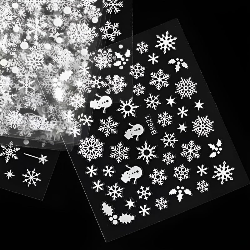 SPLOCUDU 30 Sheets Christmas Nail Art Stickers Decals 3D Self-Adhesive Snowflake Nail Stickers White Snowmen Santa Claus Elk Nail Supplies New Year DIY Nail Decals - Image 4