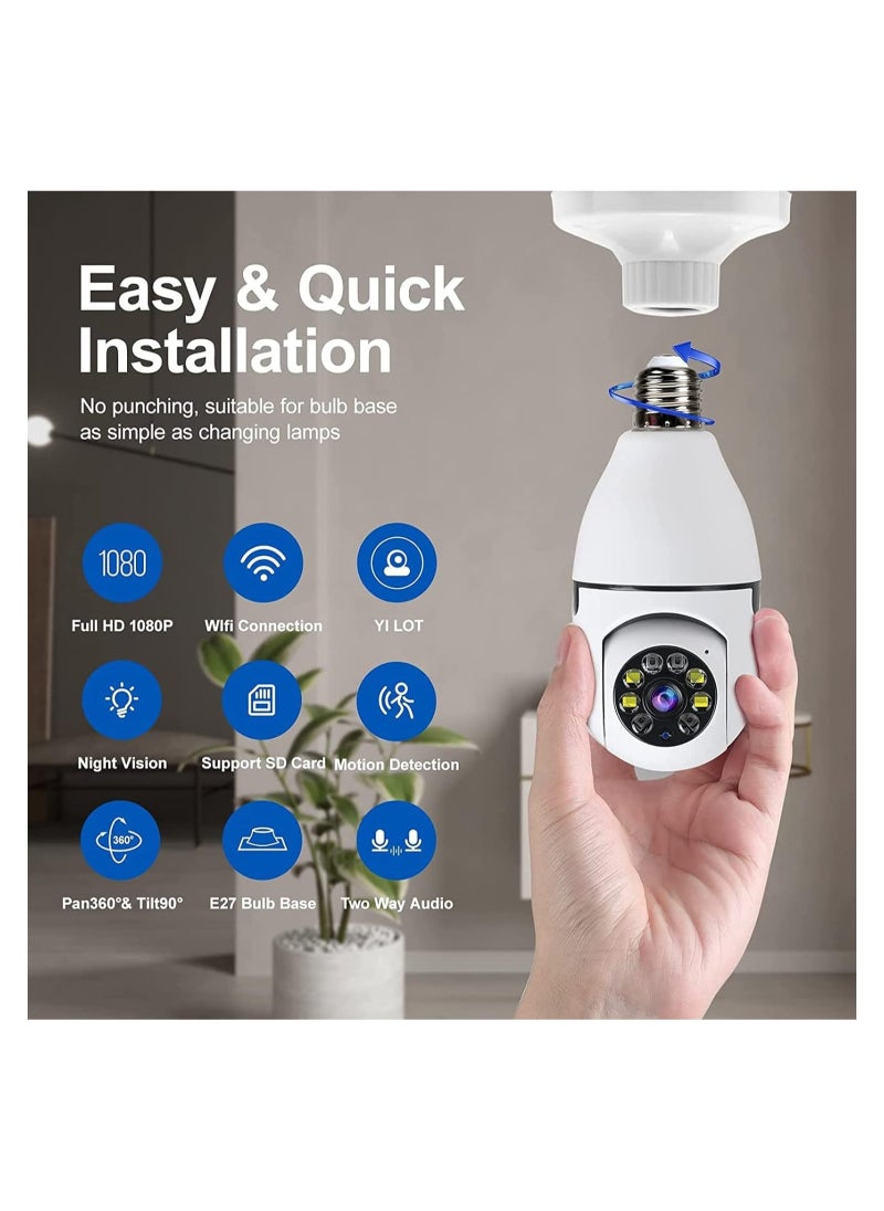 Generic ELTERAZONE 3PCS Wireless Light Bulb Camera Outdoor 360 Degree WiFi Security Dome Cameras, 1080p Night Vision Bulb Cameras for Home,Support Cloud Storage & SD Card  - Image 4