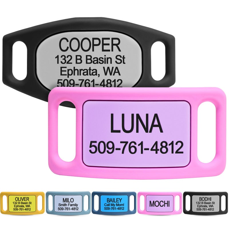 GoTags Silicone Slide On Pet ID Tag, Personalized Engraved Colorful Collar Slide Dog Tag Nameplate for Pets, No Noise Quiet Dog Tags Small Medium Large in 5 Colors - Image 1