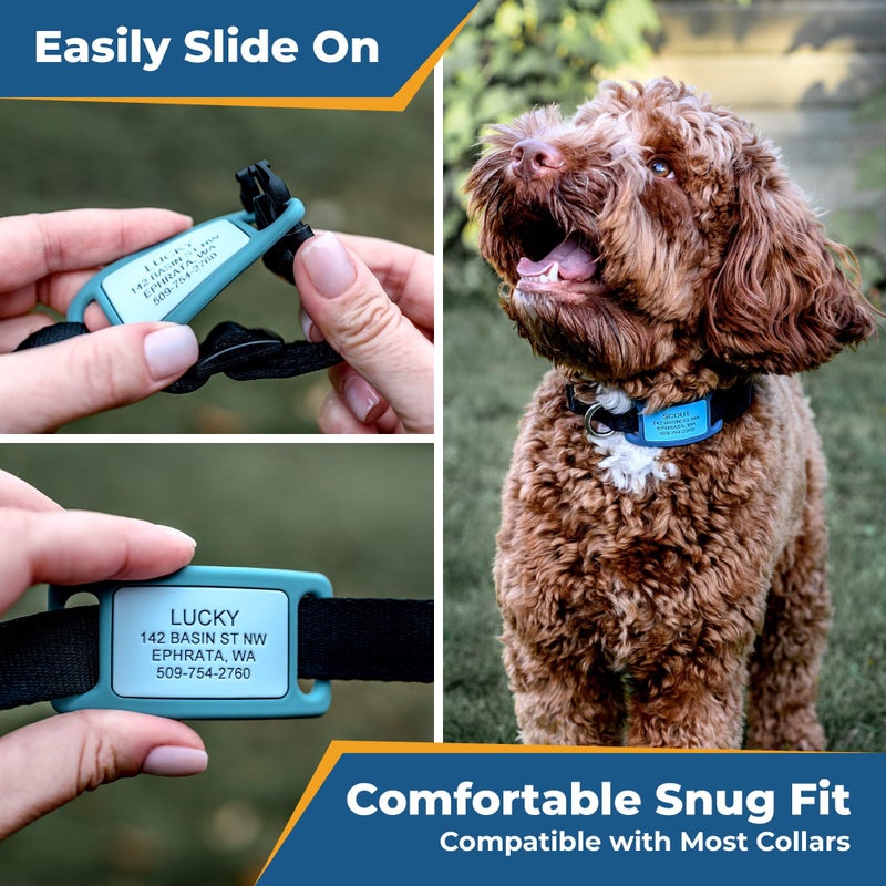 GoTags Silicone Slide On Pet ID Tag, Personalized Engraved Colorful Collar Slide Dog Tag Nameplate for Pets, No Noise Quiet Dog Tags Small Medium Large in 5 Colors - Image 5