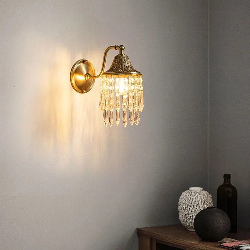 Luxury American Retro Copper Crystal Wall Lamp Creative French Living Room Tv Background Bedroom Bedside Led Lighting - Image 3