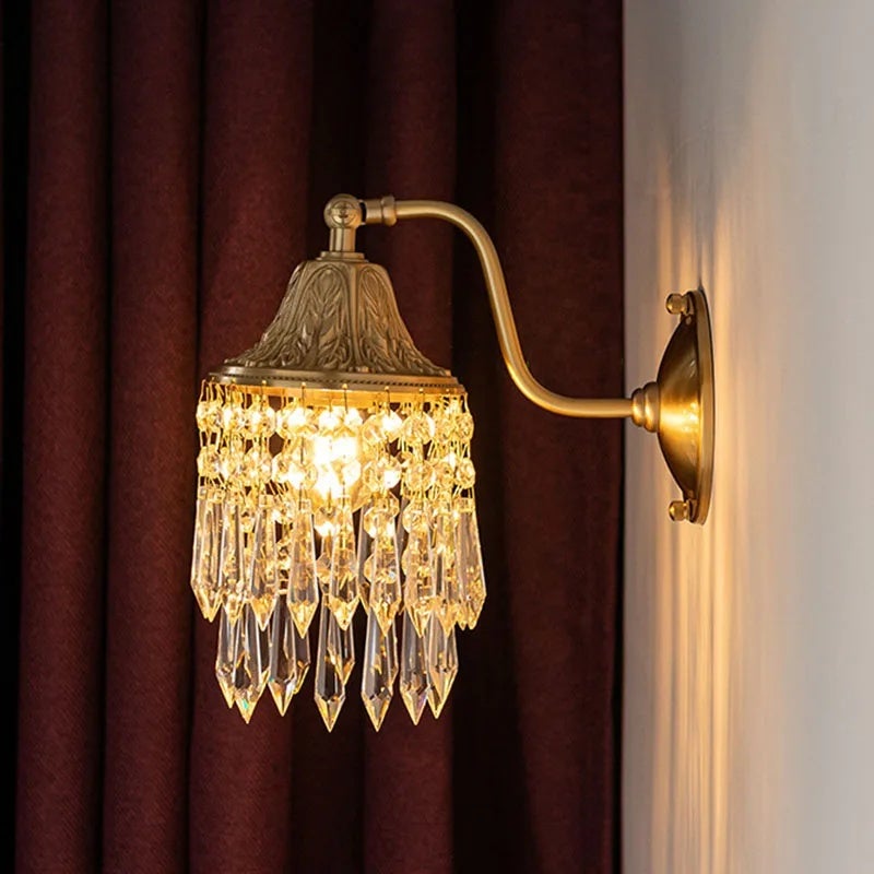 Luxury American Retro Copper Crystal Wall Lamp Creative French Living Room Tv Background Bedroom Bedside Led Lighting - Image 1