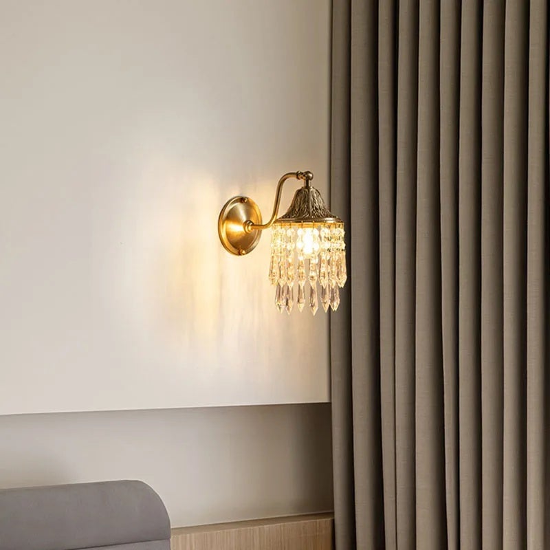 Luxury American Retro Copper Crystal Wall Lamp Creative French Living Room Tv Background Bedroom Bedside Led Lighting - Image 2