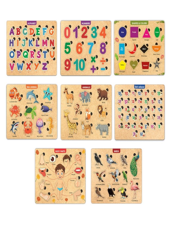 Twinster Wooden Puzzle Toys Board for Kids Education of Age 2 & Above | Sensory Development Puzzle Toy for Boys and Girls (Combo of 8 - Designs 1) - Image 1
