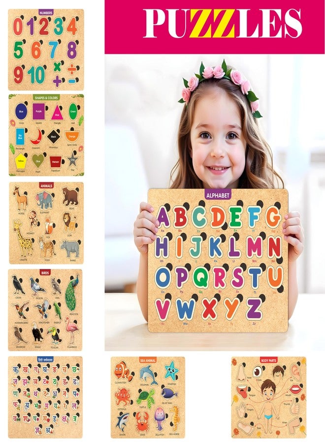 Twinster Wooden Puzzle Toys Board for Kids Education of Age 2 & Above | Sensory Development Puzzle Toy for Boys and Girls (Combo of 8 - Designs 1) - Image 2