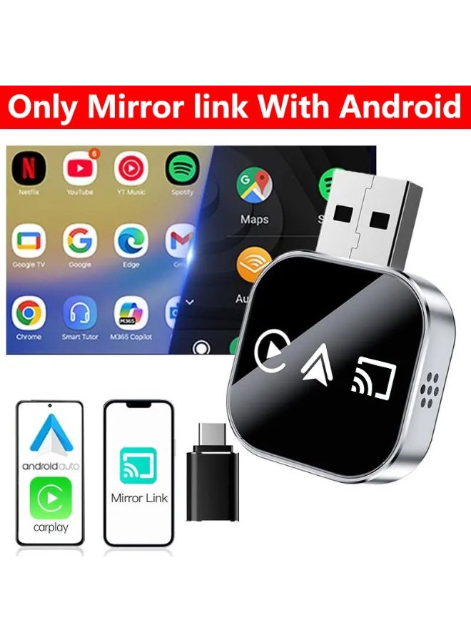 Wireless CarPlay Adapter with Mirror Link for Android, Seamless CarPlay & Android Auto Conversion, Android - Exclusive Screen Mirroring
