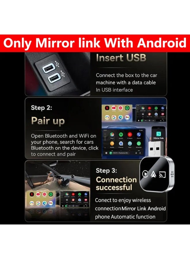 Wireless CarPlay Adapter with Mirror Link for Android, Seamless CarPlay & Android Auto Conversion, Android - Exclusive Screen Mirroring