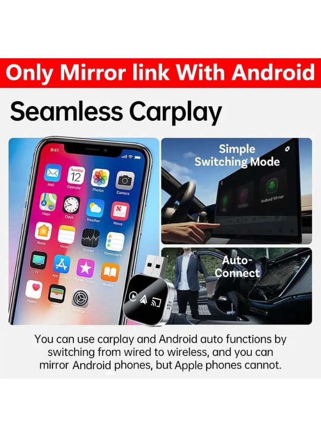 Wireless CarPlay Adapter with Mirror Link for Android, Seamless CarPlay & Android Auto Conversion, Android - Exclusive Screen Mirroring