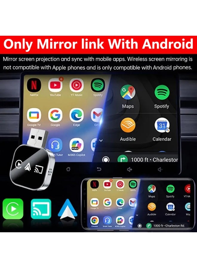 Wireless CarPlay Adapter with Mirror Link for Android, Seamless CarPlay & Android Auto Conversion, Android - Exclusive Screen Mirroring