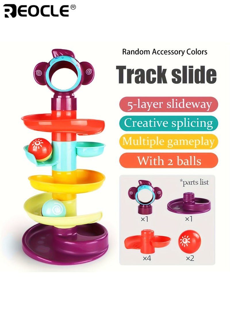 REOCLE Colorful Spiral Rolling Ball Tower Early Learning Fun Track and Stack Toy Set Spinning Balls Great Educational Color Recognition Gifts for Holidays and Birthdays - Image 2